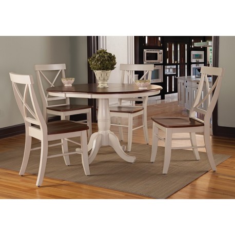 Dining Essentials: 36" Extension Pedestal table and Four Cross Back Chairs