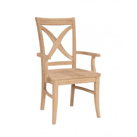 Vineyard Curbed Cross  Back Arm Chair with Wood Seat