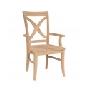Vineyard Curbed Cross  Back Arm Chair with Wood Seat