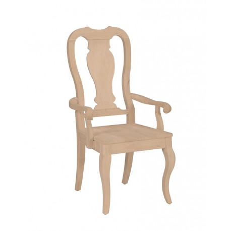 Queen Anne Arm  Chair with Wood Seat
