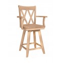 Double XX Back Swivel Stool with Arms and Wood Seat
