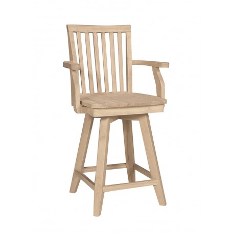 Mission Swivel Stool with Arm and Wood Seat